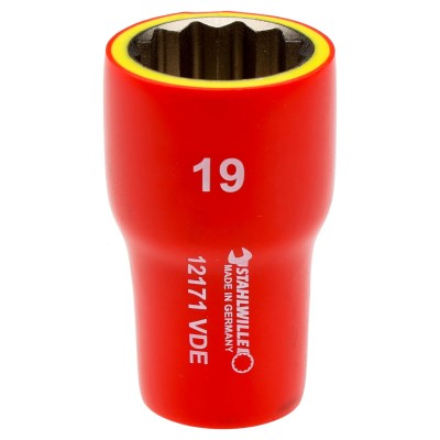 STAHLWILLE 3/8 in Drive 19 mm 12 Point Hex Chrome Plated Steel Socket VDE 1000V Approved 50mm Overall Length 2380019