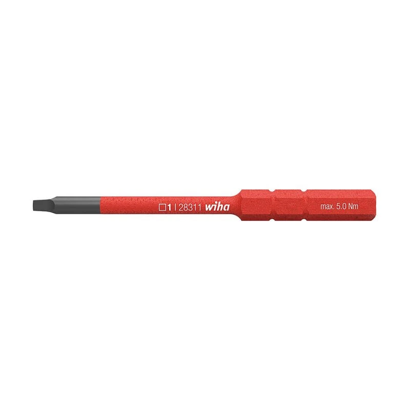 Wiha Square Screwdriver Bit, 6 mm Drive Size, SL 1 Tip, Chrome Molybdenum Steel, 75mm Overall Length 35511