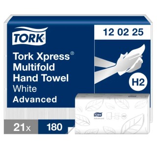 Tork Xpress Folded Paper Towel 2-Ply, 240 x 213 mm Unfolded, 80 x 213 mm Folded, 180 Sheets 120225