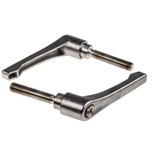 RS PRO Stainless Steel Clamping Lever, Male Thread M10 x 50 mm Insert Length, Length 78 mm, Silver 144-3616
