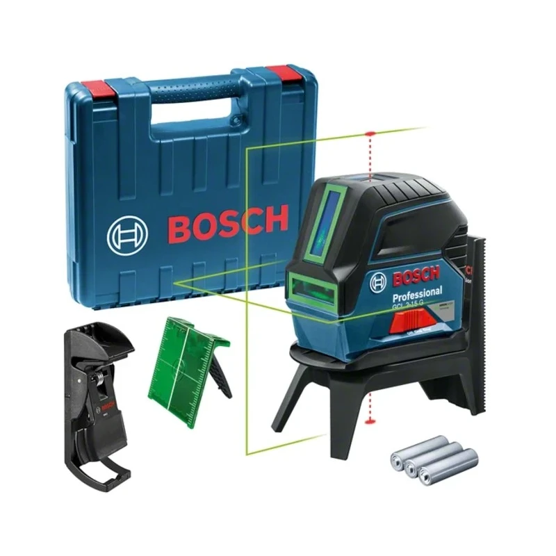 Bosch Laser Level, Green Laser Colour, Self-Levelling, 15 m Working Range, ±0.3 mm/m Accuracy, Battery Powered 0601066J00