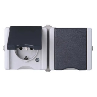 Kopp 16A Grey 2 Gang Outdoor Surface Mount Plug Socket Type F proAQA 950655000