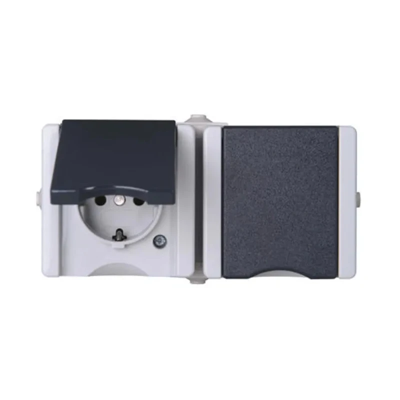 Kopp 16A Grey 2 Gang Outdoor Surface Mount Plug Socket Type F proAQA 950655000