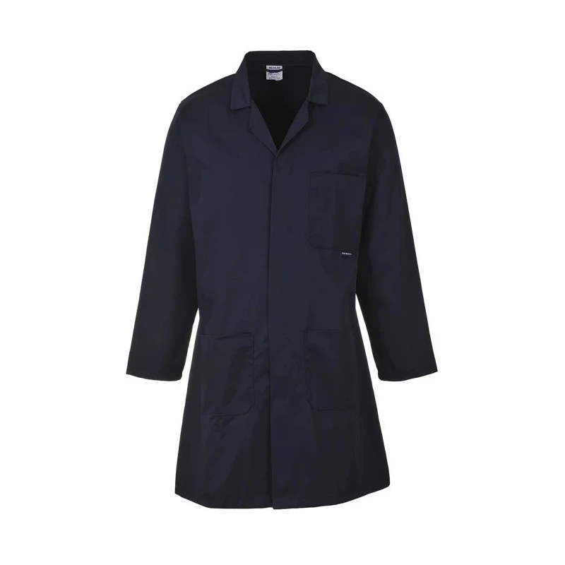 RS PRO Navy Men's Reusable Lab Coat XL, 65% Polyester 35% Cotton, Stud Closure, 43cm Length 171-6846