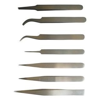 RS PRO Tweezers Set Low Carbon Austenitic Steel Curved Fine Rounded Flat 130mm 7 Pieces 238-0742