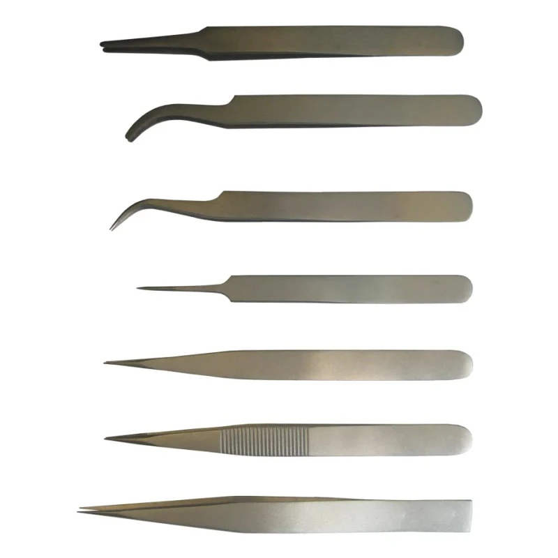 RS PRO Tweezers Set Low Carbon Austenitic Steel Curved Fine Rounded Flat 130mm 7 Pieces 238-0742
