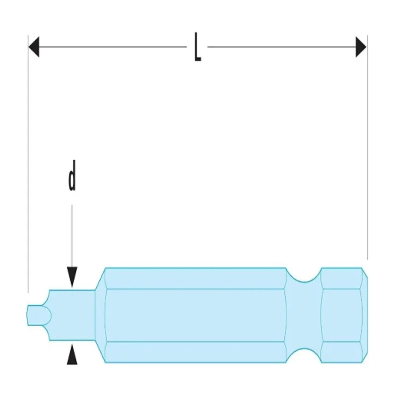 Facom Square Screwdriver Bit 1/4-6.35 mm Drive Size, 25.4 mm Head Size, 6 Point Socket Drive, 50 mm Overall Length ECAR.601