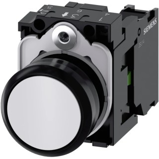 Siemens SIRIUS ACT 3SU11 Series Push Button Complete Unit, Panel Mount, 22 mm Cutout, White, SPST, IP66 3SU1100-0AB60-1BA0