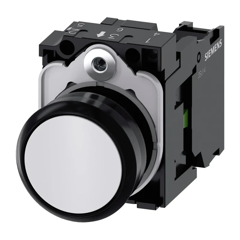 Siemens SIRIUS ACT 3SU11 Series Push Button Complete Unit, Panel Mount, 22 mm Cutout, White, SPST, IP66 3SU1100-0AB60-1BA0