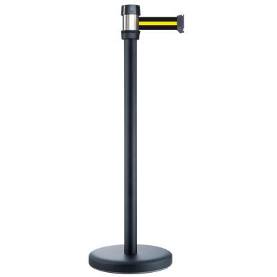 RS PRO Black Strap Post Retractable Barrier Yellow Black Tape Polyester Polypropylene 2 m 174-5972