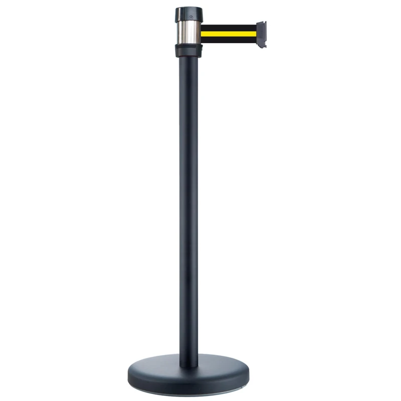 RS PRO Black Strap Post Retractable Barrier Yellow Black Tape Polyester Polypropylene 2 m 174-5972