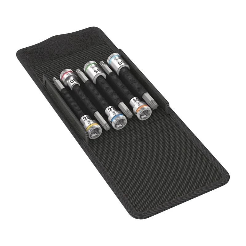 Wera 6-Piece 3/8 in Bit Socket Set with Holding Function, Chrome Vanadium Steel, TX25-TX50 05003185001