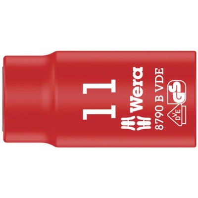 Wera 3/8 in Drive 11 mm 6 Point Hex VDE Insulated Socket 1000V Approved, 46mm Overall Length 05003857001