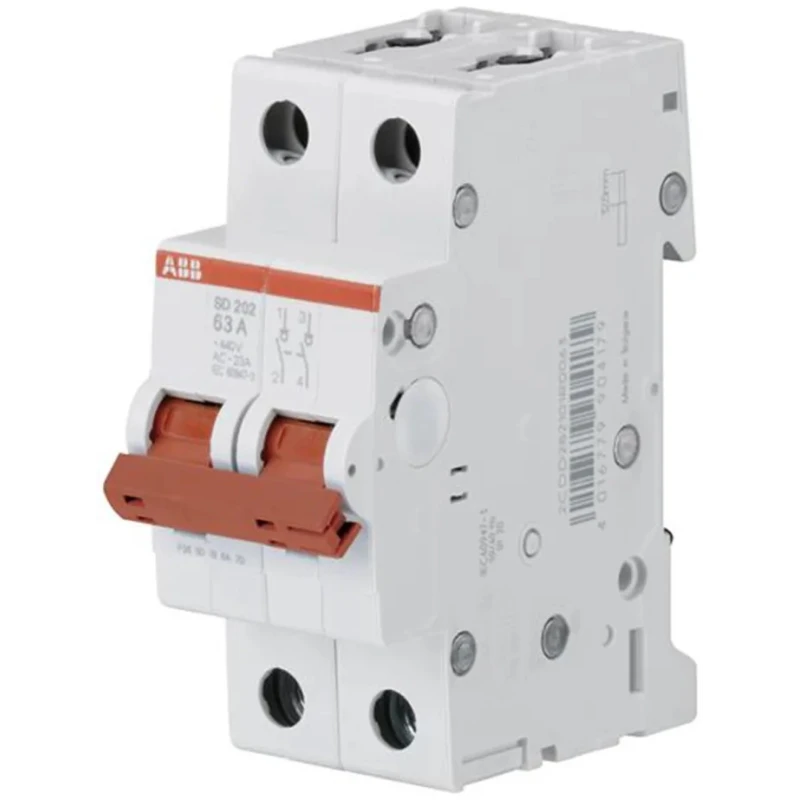 ABB 2-Pole DIN Rail Isolator Switch 50A, IP20/IP40, Screw Terminal, Grey Handle, SD202/50 2CDD282101R0050 SD202/50