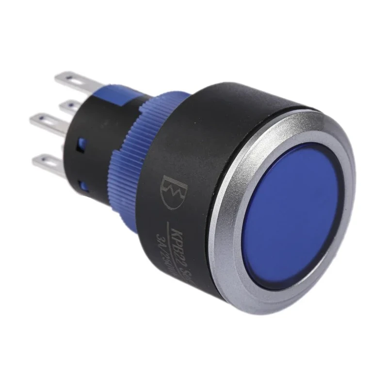 RS PRO Illuminated Push Button Switch Momentary Panel Mount 22.2 mm Cutout DPDT Blue LED IP65 250 V AC 175-8272