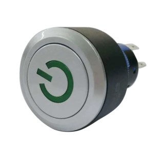 RS PRO Illuminated Push Button Switch Momentary Panel Mount SPDT Silver LED Green 22.2 mm Cutout IP65 250V 175-8419