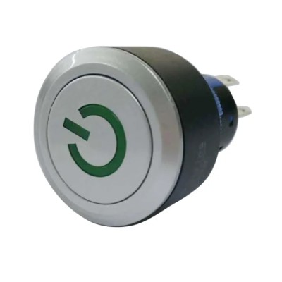 RS PRO Illuminated Push Button Switch Momentary Panel Mount SPDT Silver LED Green 22.2 mm Cutout IP65 250V 175-8419