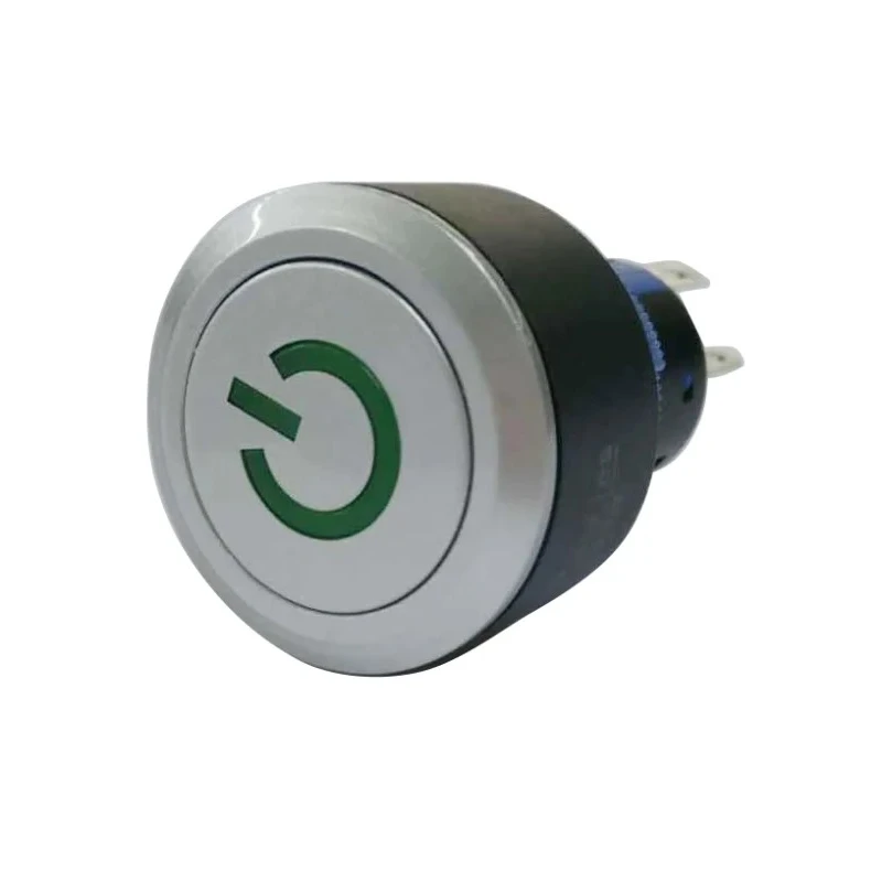 RS PRO Illuminated Push Button Switch Momentary Panel Mount SPDT Silver LED Green 22.2 mm Cutout IP65 250V 175-8419
