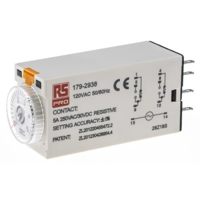 RS PRO Plug-In Timer Relay 2-Contact 110 V AC On Delay DPDT Switch Model 179-2938