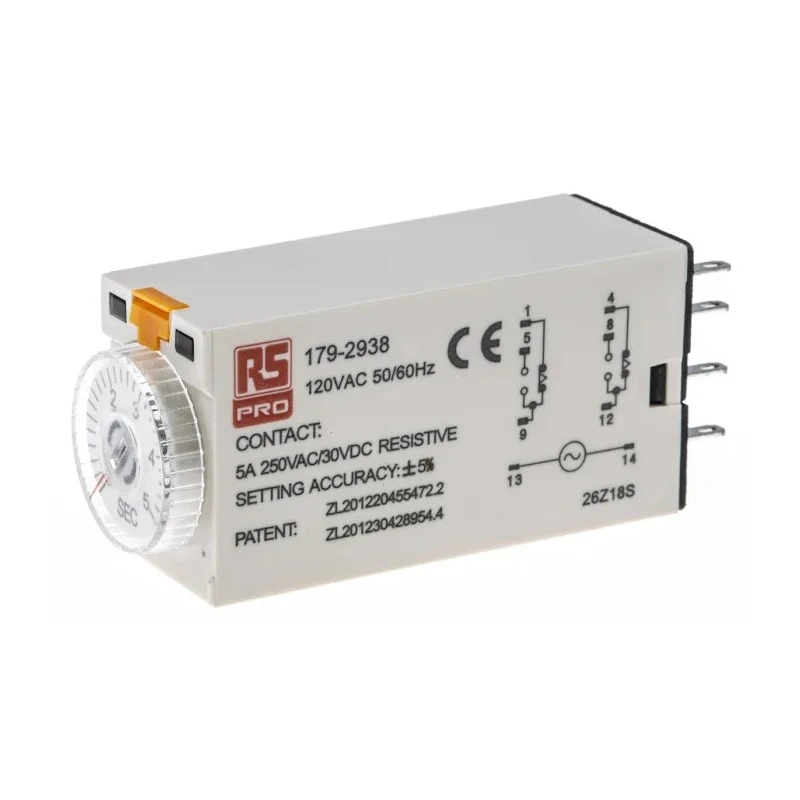 RS PRO Plug-In Timer Relay 2-Contact 110 V AC On Delay DPDT Switch Model 179-2938