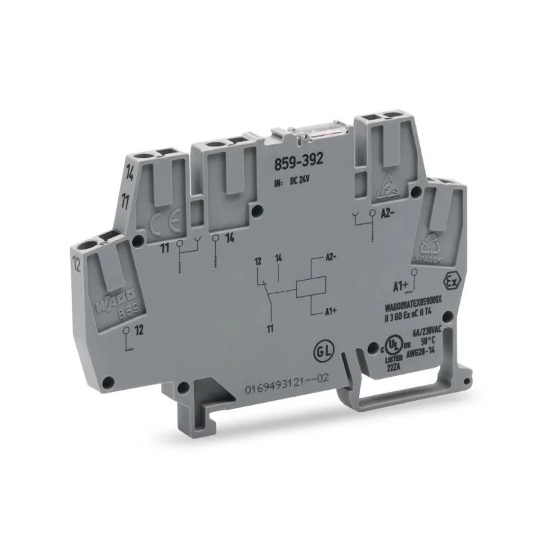 WAGO Electromechanical Interface Relay, DIN Rail Mount, 24V dc Coil, SPDT, 10mA, Gold Plated Silver Nickel Contacts 859-392