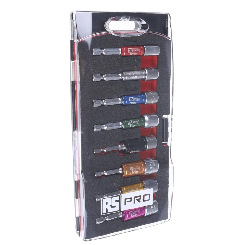 RS PRO 8-Piece 1/4 in Hex Drive Bit Socket Set Chrome Vanadium Steel Ring Magnet 180-7090