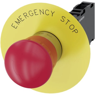 Siemens SIRIUS ACT 3SU11 Series Twist Release Emergency Stop Push Button, Plate Mount, 22 mm Cutout 3SU1150-1HB20-1FG0