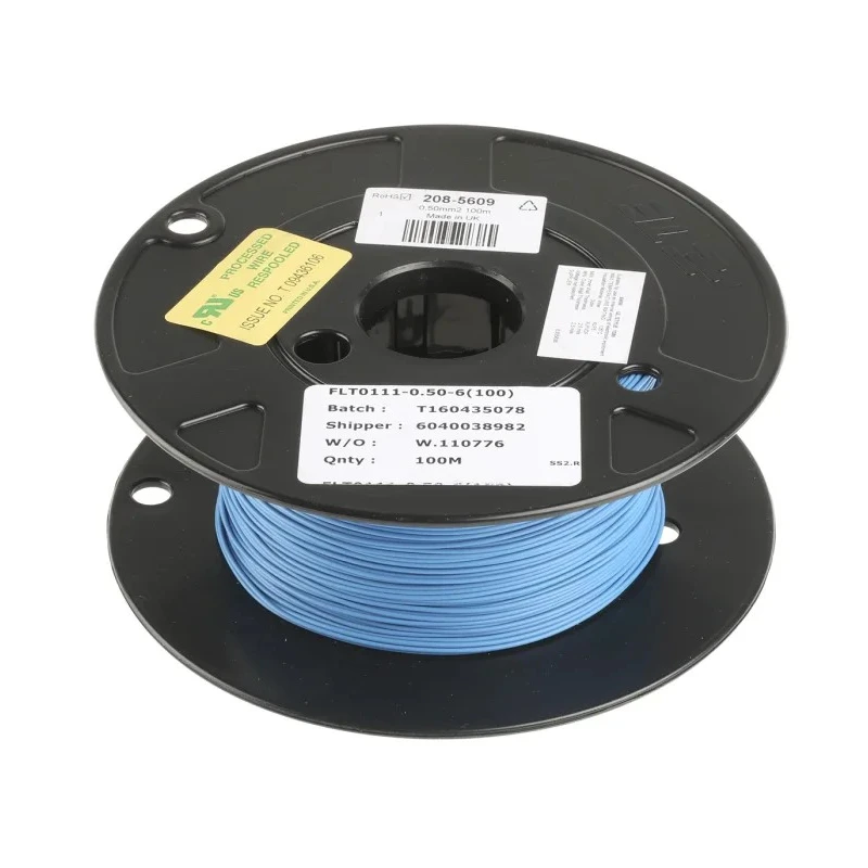 TE Connectivity FlexLite Series Blue Equipment Wire 20 AWG 19x0.19 mm Core Strands 100 m Polyolefin Jacket FLT0111-0.50-6
