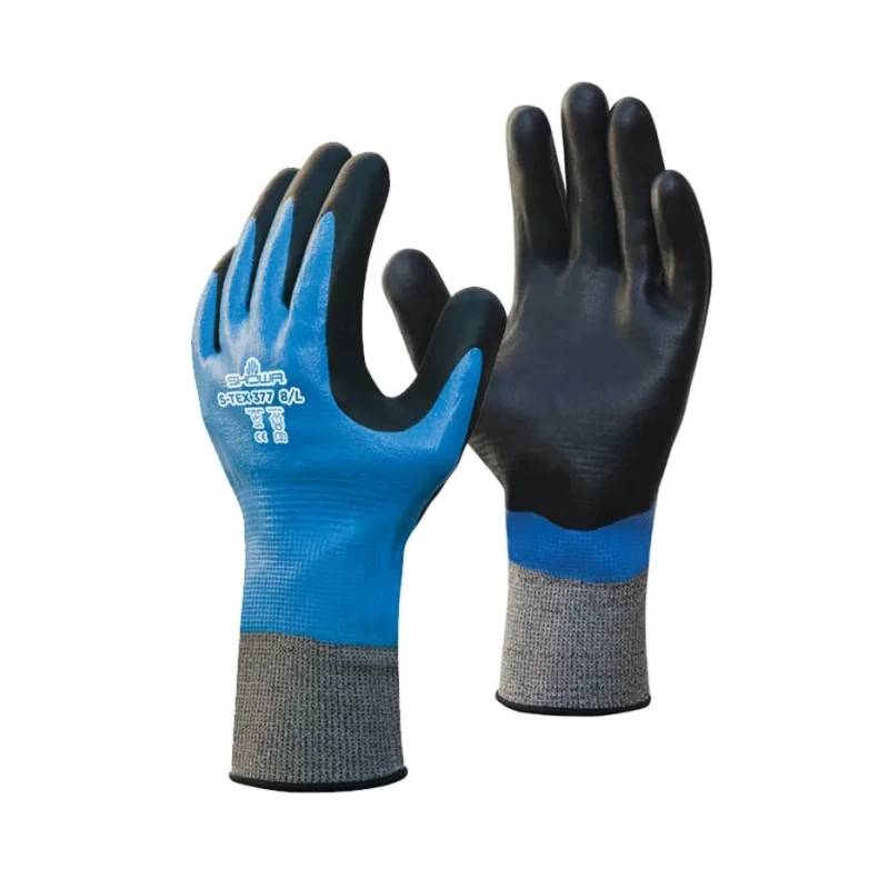 Showa Blue Polyester Stainless Steel Cut Resistant Work Gloves, Nitrile Foam Coating, Size 9 SHOS377