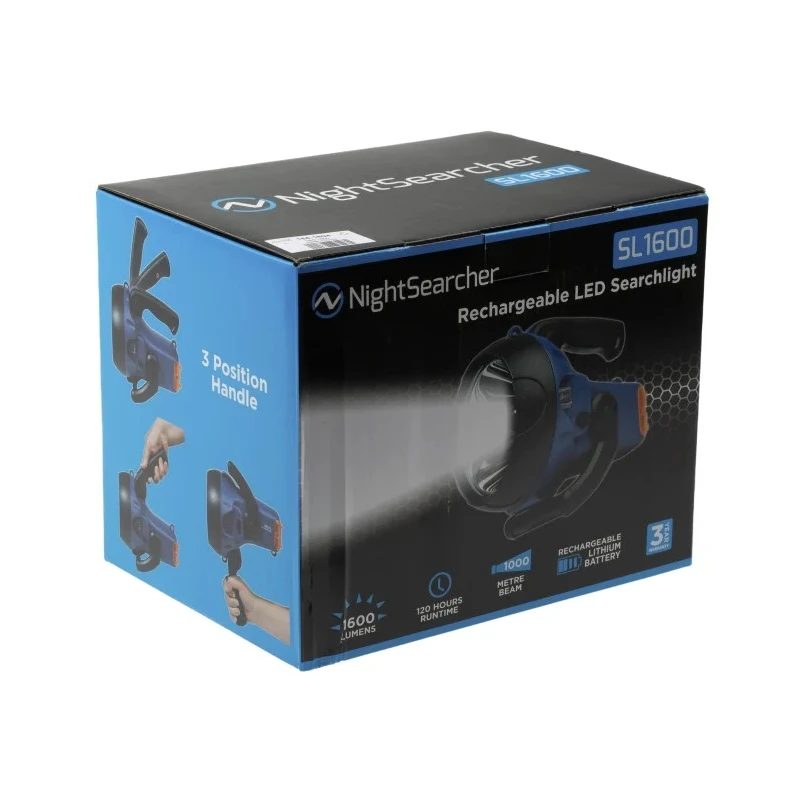 Nightsearcher Rechargeable LED Searchlight Amber 7.4V 4400mAh Lithium-ion Battery IP44 1600 Lumens Beam Distance NSSL1600