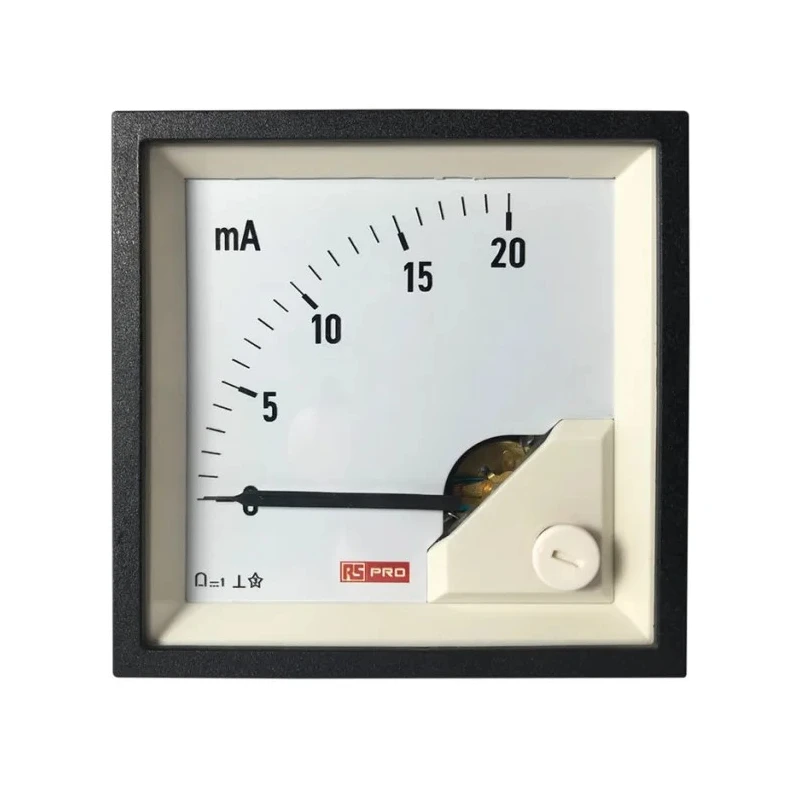 RS PRO Analogue Panel Ammeter 20 mA DC, 68 mm x 68 mm, 1% Moving Coil 186-2488