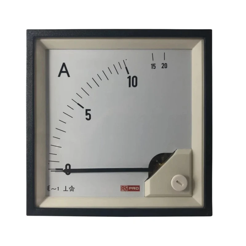 RS PRO Analogue Panel Ammeter 20 A AC Moving Iron Movement 92 mm x 92 mm 1% Accuracy 186-2464