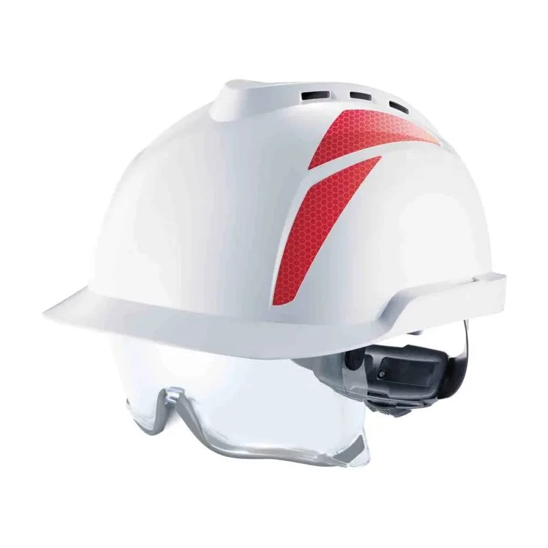 MSA Safety V-Gard 930 White Ventilated Adjustable Safety Helmet with Integrated Eye Shield GVC1A-00000H0-000