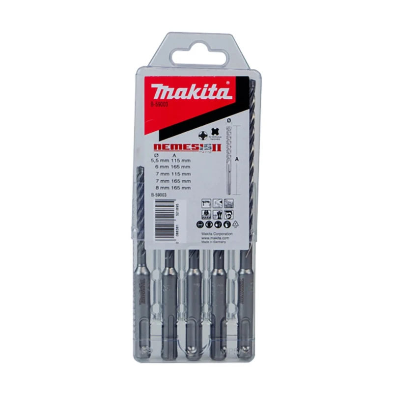 Makita 5-Piece SDS Drill Bit Set for Masonry, Carbide, 5.5 mm to 8 mm B-59003