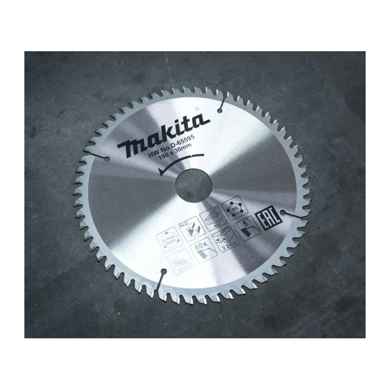 Makita Circular Saw Blade 190mm Diameter 60 Teeth Tungsten Carbide Tip Cutting Aluminium Brass Copper PVC Wood D-65595