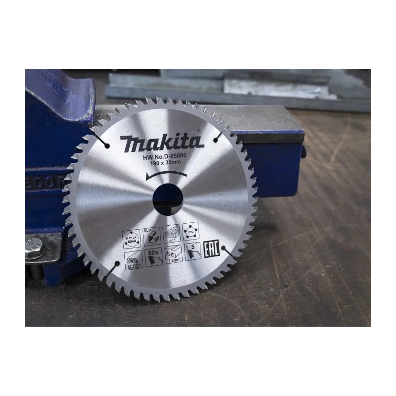Makita Circular Saw Blade 190mm Diameter 60 Teeth Tungsten Carbide Tip Cutting Aluminium Brass Copper PVC Wood D-65595