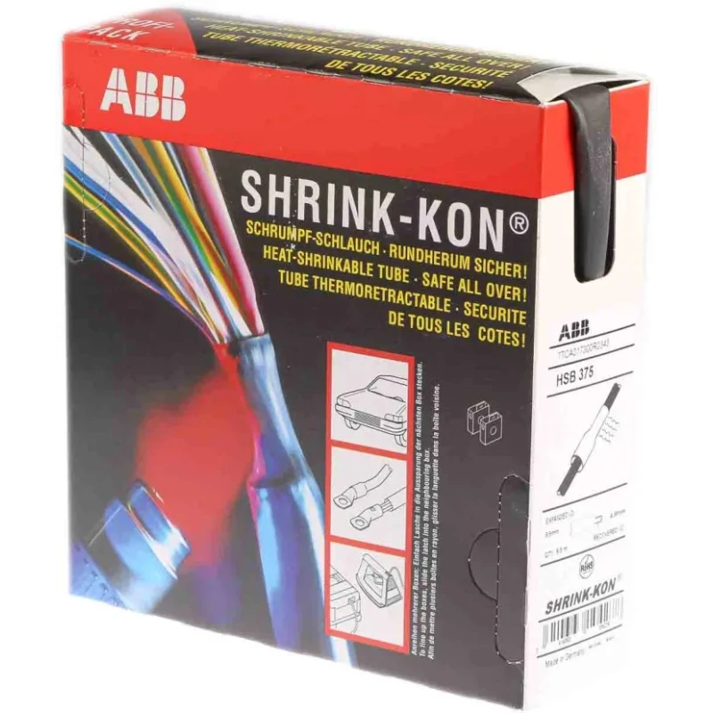 Thomas & Betts Heat Shrink Tubing Kit Black 9.5 mm Sleeve Diameter x 6.5 m Length 2:1 Ratio HSB 375