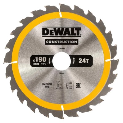 DeWALT Circular Saw Blade 190mm 24 Teeth Alternate Top Bevel Tungsten Carbide DT1944-QZ
