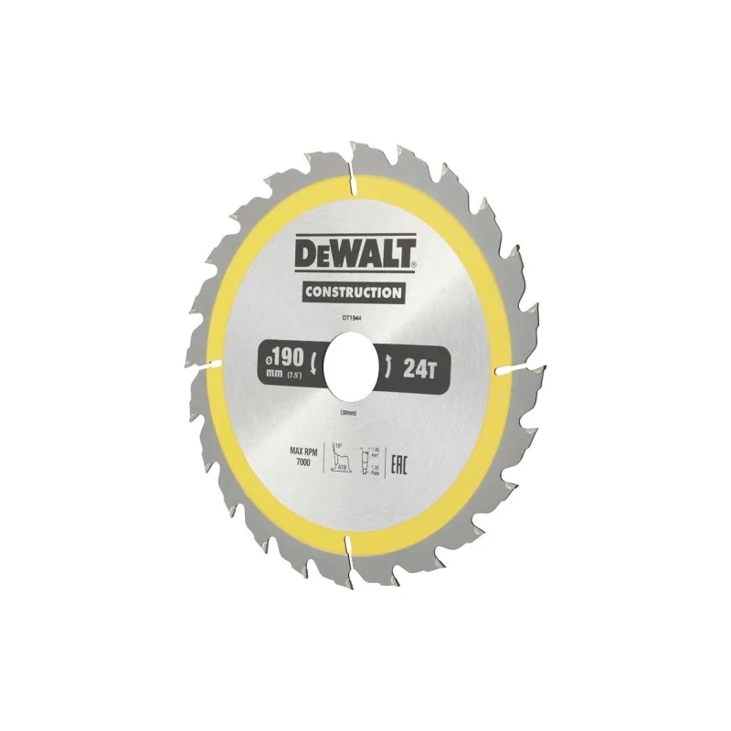 DeWALT Circular Saw Blade 190mm 24 Teeth Alternate Top Bevel Tungsten Carbide DT1944-QZ