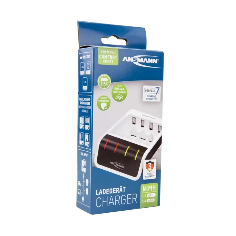 Ansmann Comfort Smart Battery Charger 1.2V NiMH, 800mA Output Current, Micro USB Plug, Compatible with AA & AAA 1001-0092-01