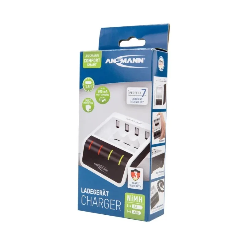 Ansmann Comfort Smart Battery Charger 1.2V NiMH, 800mA Output Current, Micro USB Plug, Compatible with AA & AAA 1001-0092-01