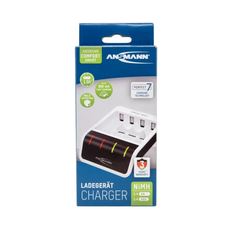 Ansmann Comfort Smart Battery Charger 1.2V NiMH, 800mA Output Current, Micro USB Plug, Compatible with AA & AAA 1001-0092-01