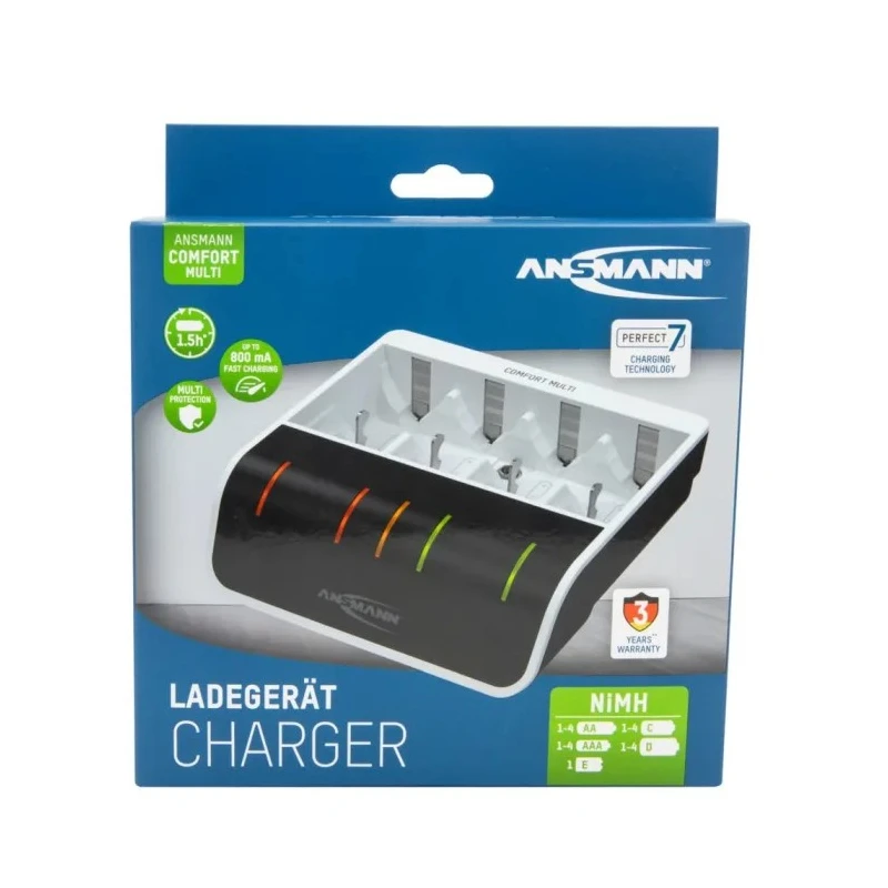 Ansmann NiMH Multi Battery Charger 1.2V Output Voltage, 800mA Charge Current, AA AAA 9 V D C Compatible 1001-0093
