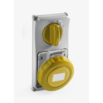 RS PRO Panel Mount Yellow Industrial Power Connector 16A 110V IP67 2P+T IP67