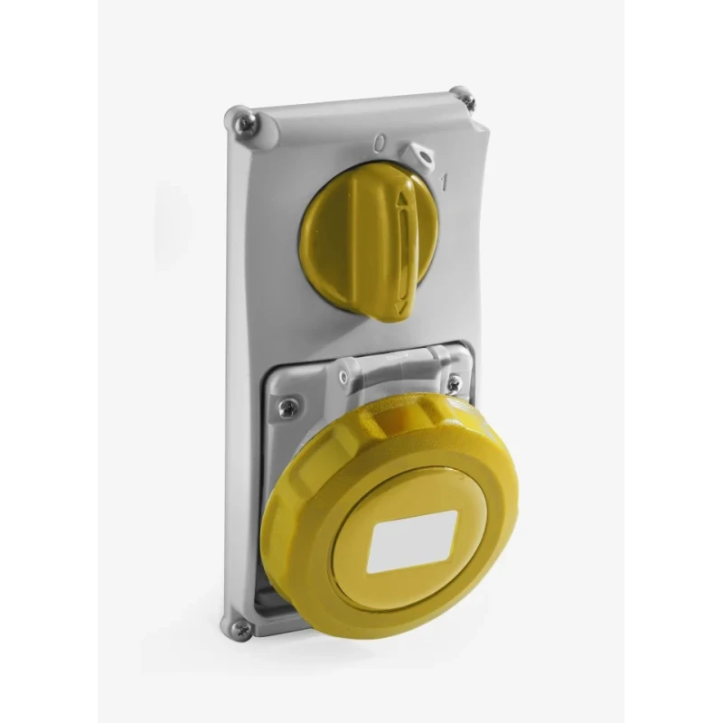 RS PRO Panel Mount Yellow Industrial Power Connector 16A 110V IP67 2P+T IP67