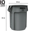 Rubbermaid Commercial Products BRUTE Grey Polyethylene Waste Bin 121.1L Capacity FG263200GRAY