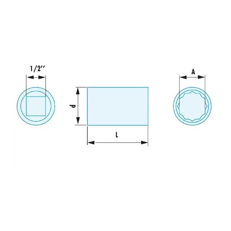 Facom 1/2 in Drive 26 mm 12 Point Square Socket 43mm Overall Length S.26SR