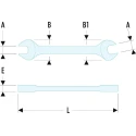 Facom Double Ended Open Spanner Metric, Chrome Vanadium Steel, 182mm Overall Length, Size 14 x 15 mm 44.14X15SLS