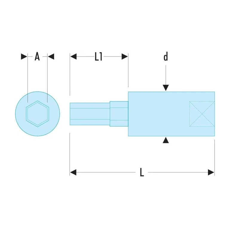 Facom 1/4 in Drive 7 mm Bit Square Socket with 37mm Overall Length RT.7
