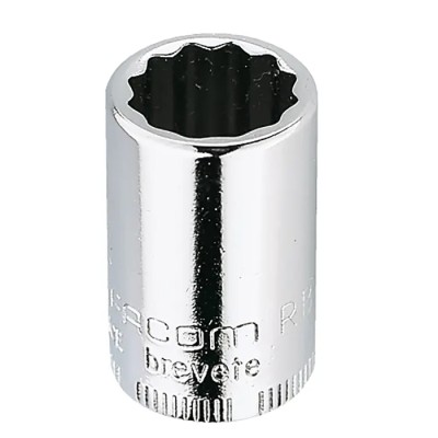 Facom 1/4 in Drive 9/16 in 12 Point Square Socket, Bright Chrome Finish, 22mm Overall Length RB.9/16